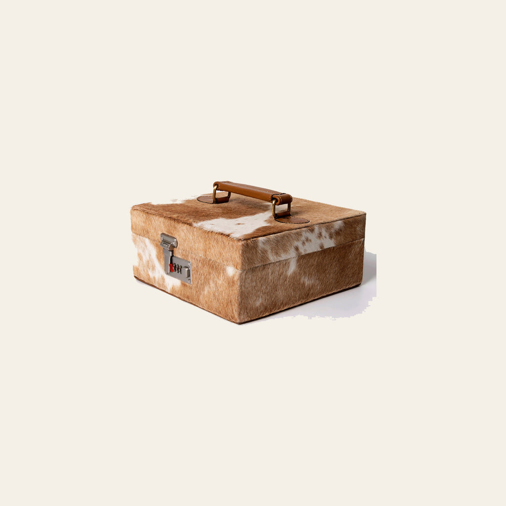 American Darling Jewelry case for Women - Hair-On Cowhide Genuine Leather Travel Organizer with Lock & Top Handle