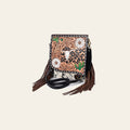 American Darling Genuine Leather Messenger Bag Women Hair-On Cowhide Hand Tooled Floral Buck Stitched Purse with Fringe
