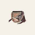 American Darling Genuine Leather Cross body Bag Women Hair-On Cowhide Floral Hand Tooled Purse with Fringe YKK Zipper