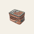 American Darling Genuine Leather Jewelry Case Hair-On Cowhide Floral Hand Tooled Organizer YKK Zipper Full Grain
