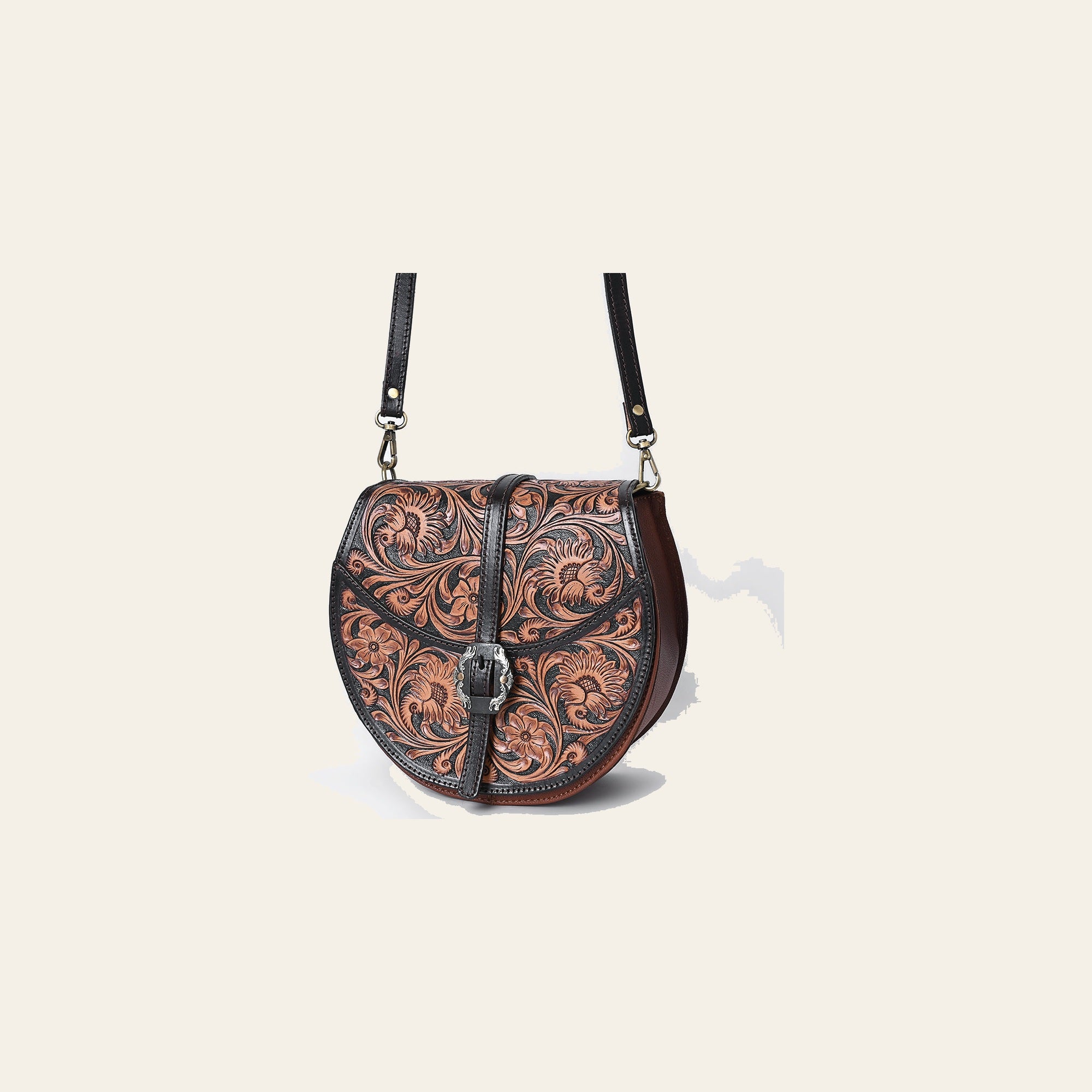 American Darling Genuine Leather Cross body Bag Women Floral Hand Tooled Purse YKK Zipper Full Grain Vegetable-Tanned