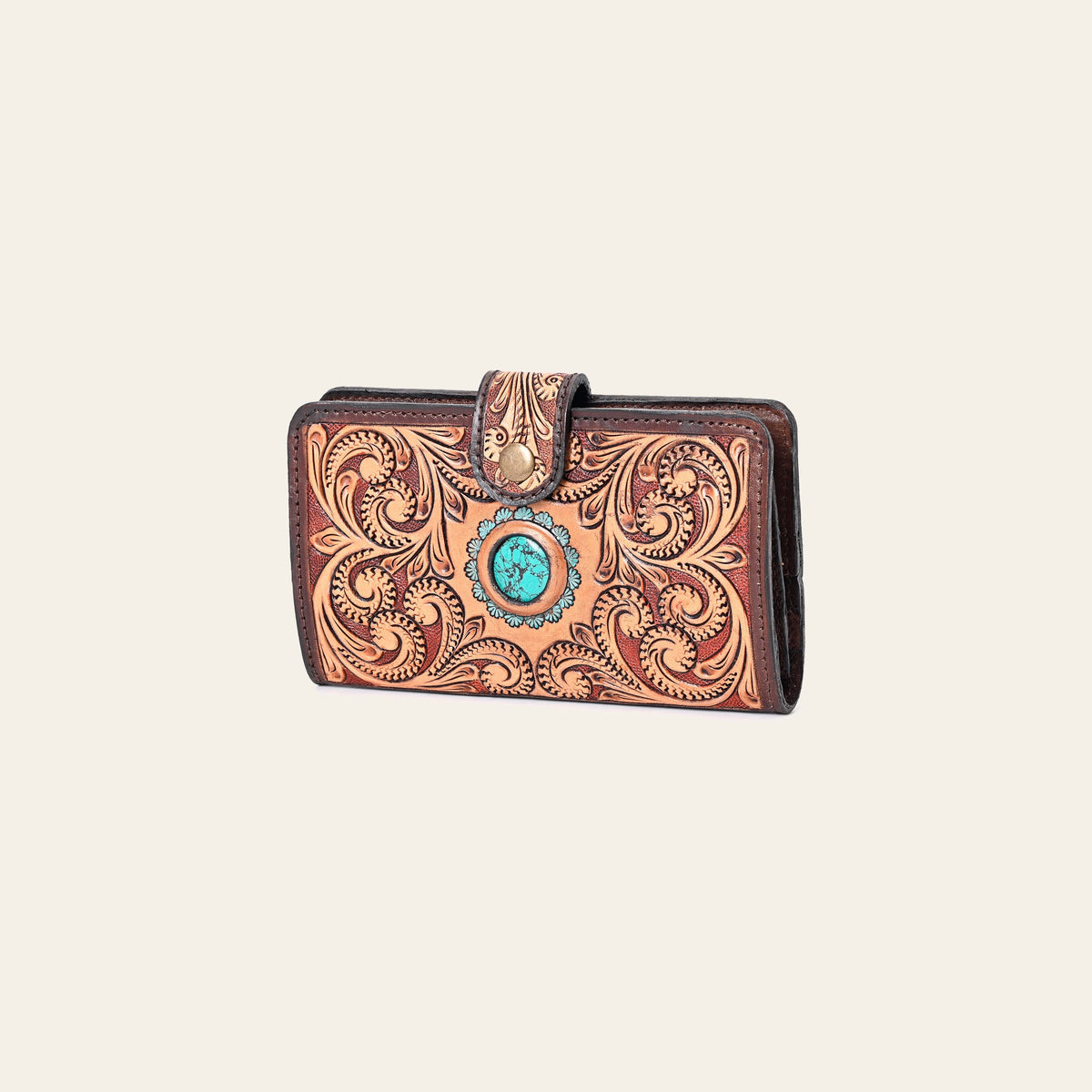 American Darling Hand Tooled Floral Carved Genuine Leather Clutch Bag Vegetable-Tanned Eco-Friendly Western Wallet