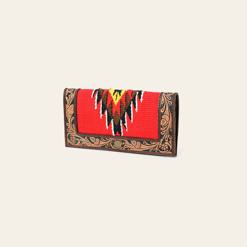 American Darling Hand Tooled Floral Carved Leather Clutch Hand-Woven Saddle Blanket Vegetable-Tanned Genuine Leather Wallet
