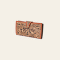 American Darling Hand Tooled Floral Carved Leather Clutch Vegetable-Tanned Genuine Leather Western Wallet YKK Zipper