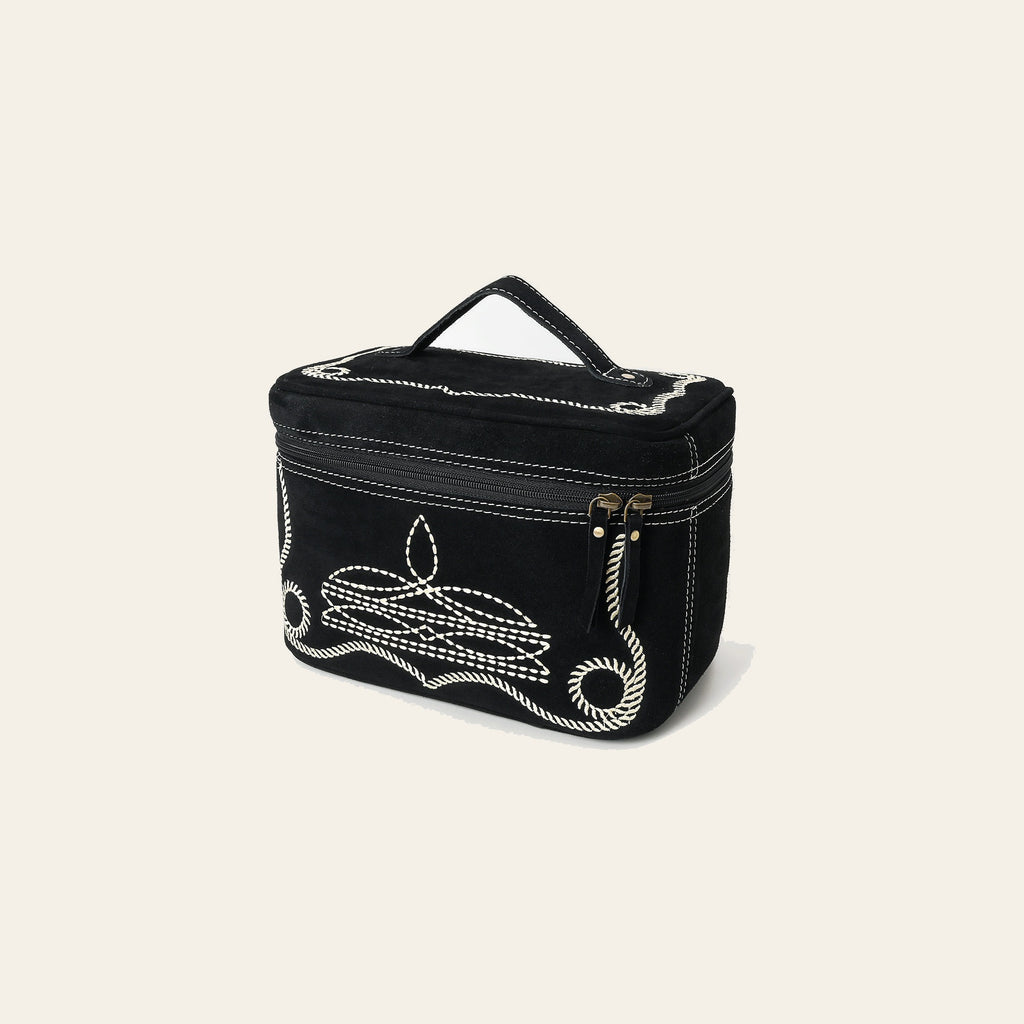 American Darling Genuine Suede Leather Jewelry Case Boot Stitched Embroidery Vegetable-Tanned Western Travel Organizer