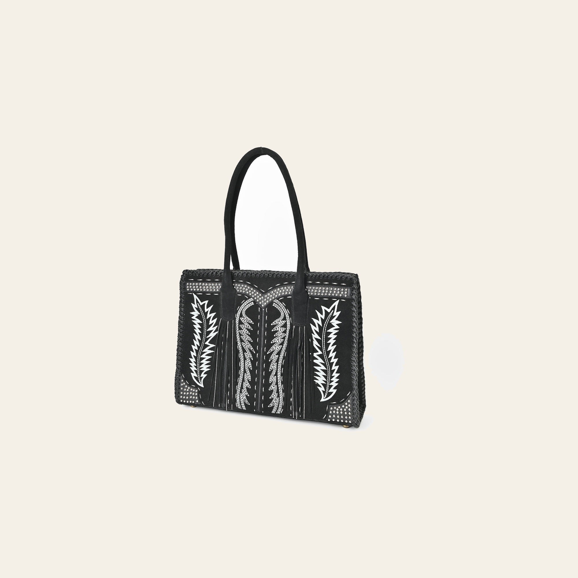 American Darling Tote Bag Western Suede Leather Handbag with Boot Stitched Design Rivets and YKK Zipper for Women