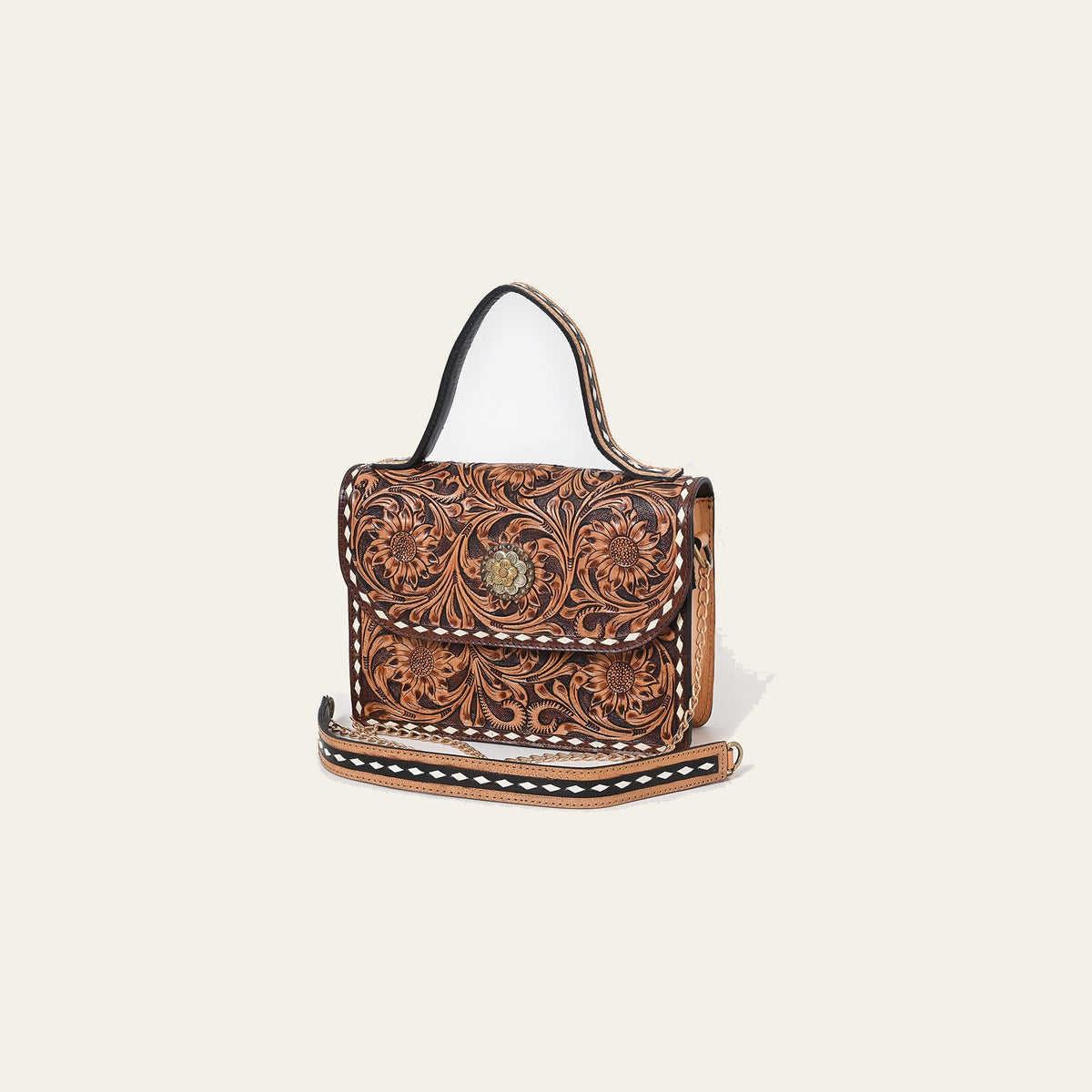 American Darling Genuine Leather Messenger Bag Hand Tooled Floral Carved Buck Stitched Concho Eco-Friendly Full Grain Leather