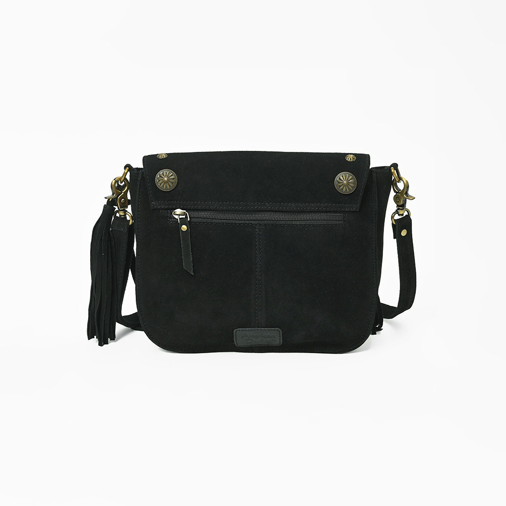 American Darling Genuine Suede Leather Cross body Bag - Fringe, Embroidery & Concho Eco-Friendly Vegetable Tanned Purse