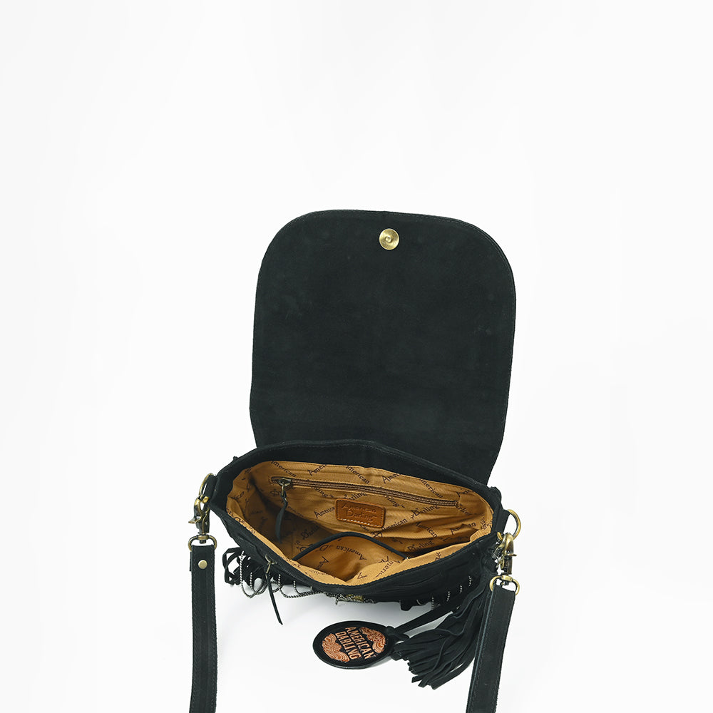 American Darling Genuine Suede Leather Cross body Bag - Fringe, Embroidery & Concho Eco-Friendly Vegetable Tanned Purse
