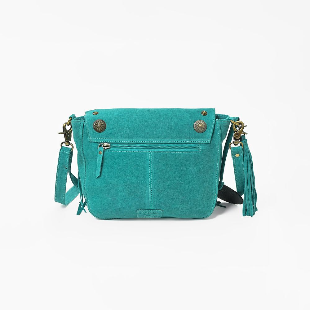 American Darling Genuine Suede Leather Cross body Bag - Fringe, Embroidery & Concho Eco-Friendly Vegetable Tanned Purse