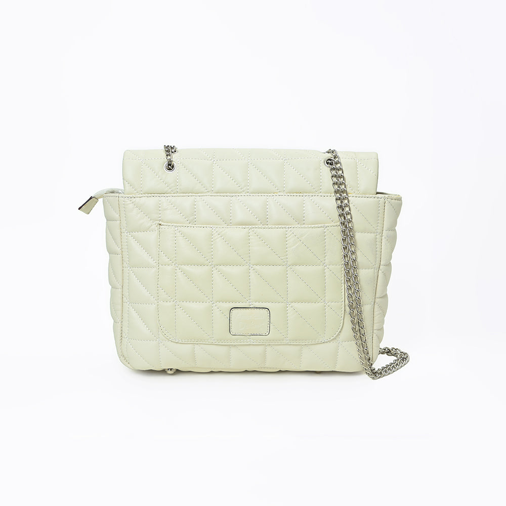 American Darling Cream Quilted Crossbody Bag with Tooled Leather Accent