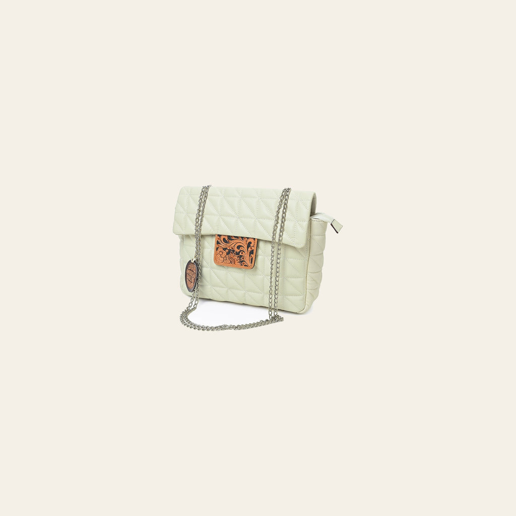American Darling Cream Quilted Crossbody Bag with Tooled Leather Accent