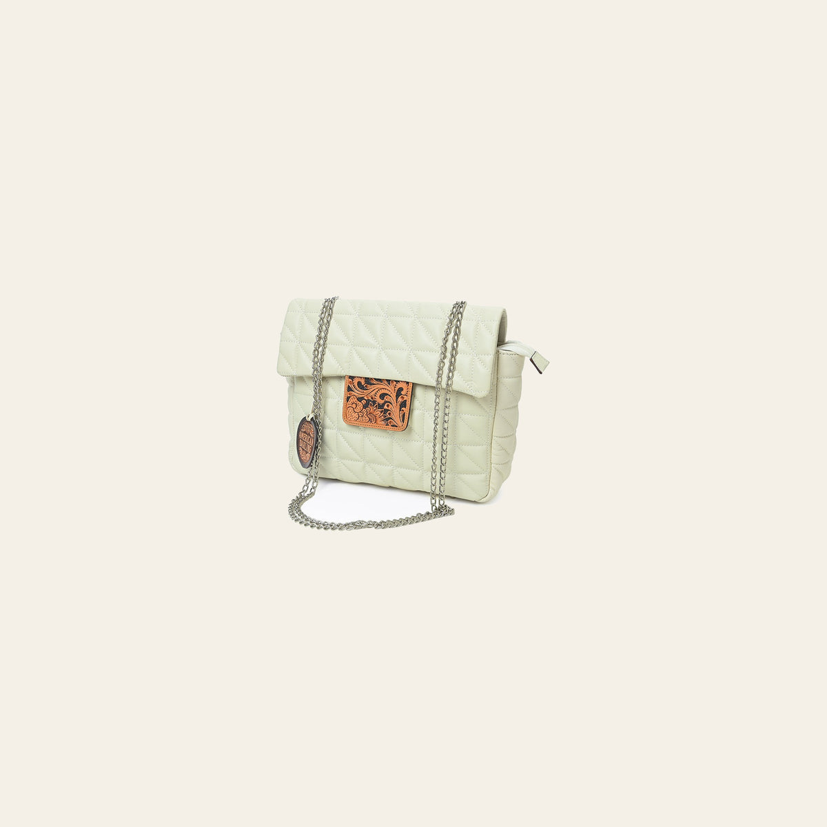 American Darling Cream Quilted Crossbody Bag with Tooled Leather Accent
