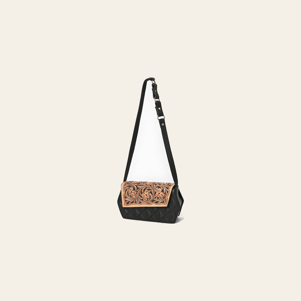 American Darling Small Cross body Bag - Hand Tooled Floral Carved Flap Eco-Friendly Vegetable Tanned Genuine Leather
