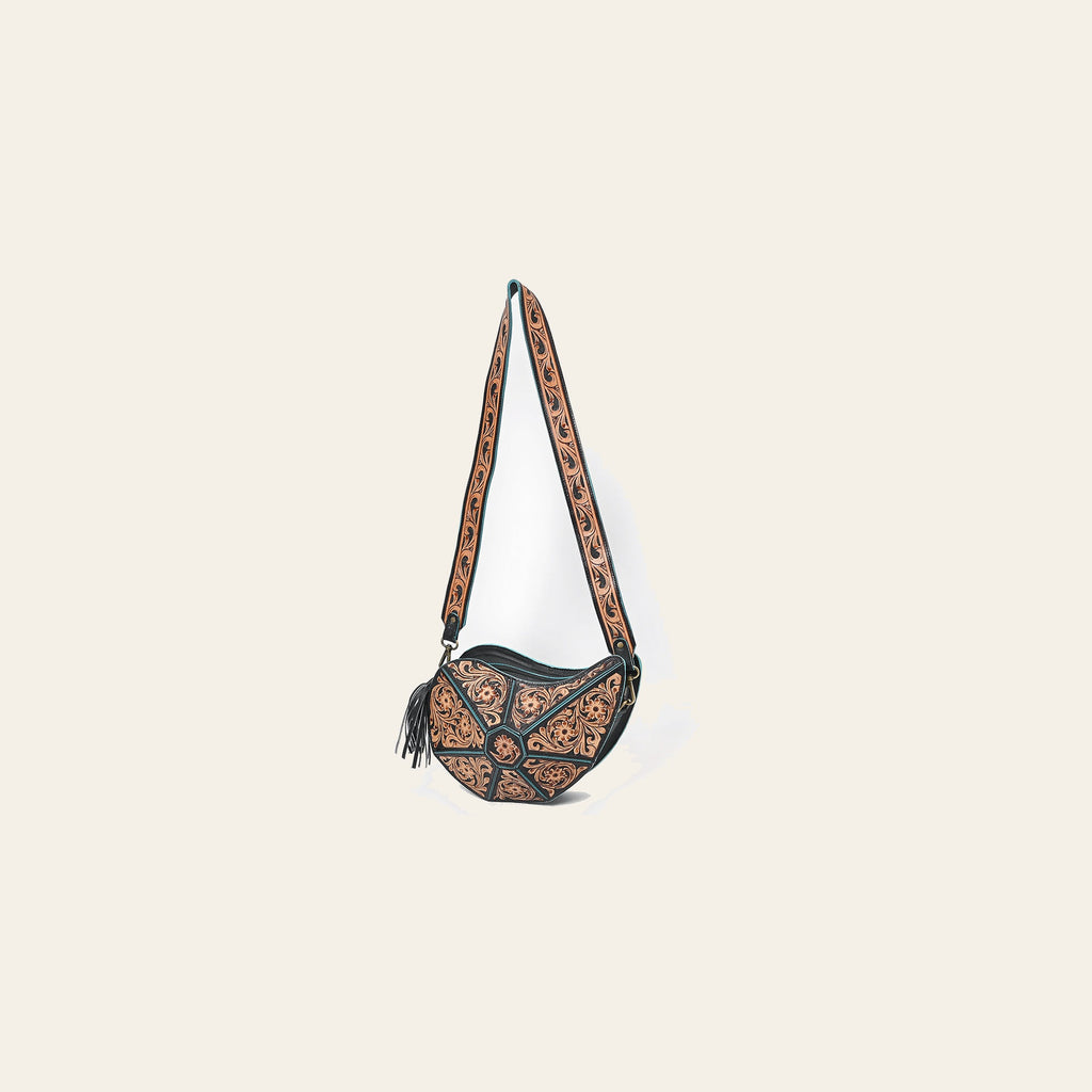 American Darling Genuine Leather Cross body Bag - Hand Tooled Floral Carved Fringe Eco-Friendly Vegetable Tanned Purse