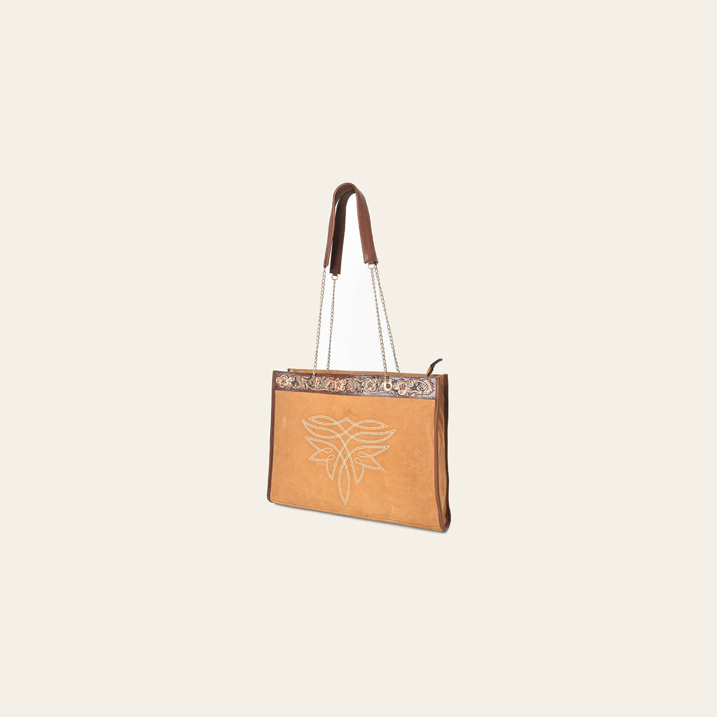 American Darling Tote Bag Hand Tooled Floral Genuine Leather Western Purse with Boot Stitched Detail and YKK Zipper
