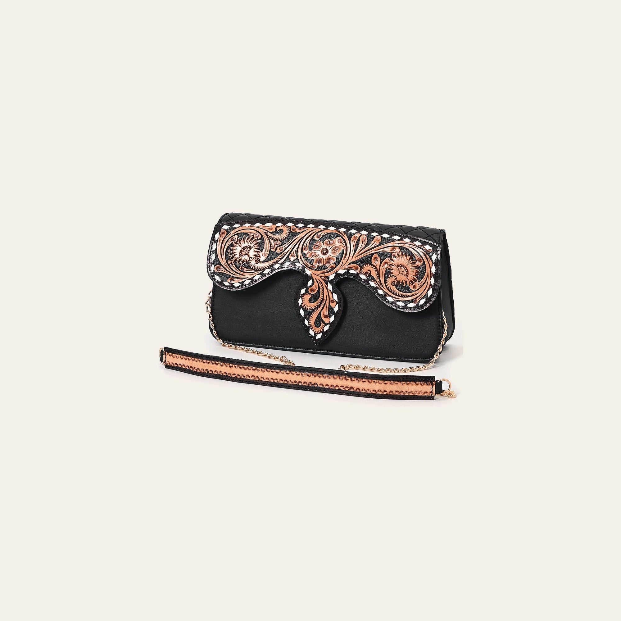 American Darling Quilted Leather Cross body Bag - Hand Tooled Floral Carved Buck Stitched Eco-Friendly Vegetable Tanned Purse