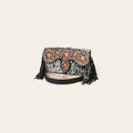 American Darling Hand Tooled Floral Carved Hair-On Cowhide Genuine Leather Cross body Bag with Fringes and YKK Zipper