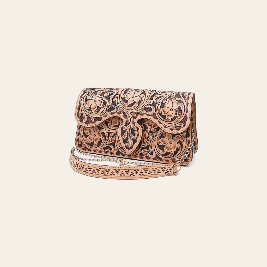 American Darling Hand Tooled Floral Carved Vegetable-Tanned Genuine Leather Cross body Bag with YKK Zipper