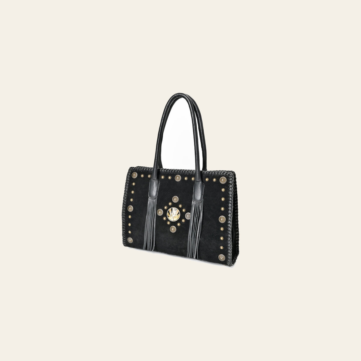 American Darling Tote Bag Western Suede Genuine Leather Handbag with Braided Trim Fringes and YKK Zipper for Women