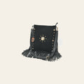 American Darling Large Cross body Bag Western Suede Leather Purse with Fringes Rivets Concho and YKK Zipper for Women