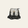 American Darling Hair-On Cowhide Vegetable-Tanned Genuine Leather Cross body Bag with Fringes Concho and YKK Zipper