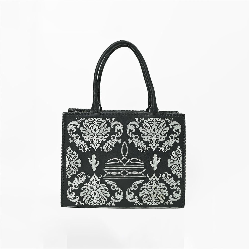 American Darling Black Western Embroidered Tote Bag with White Cactus Details