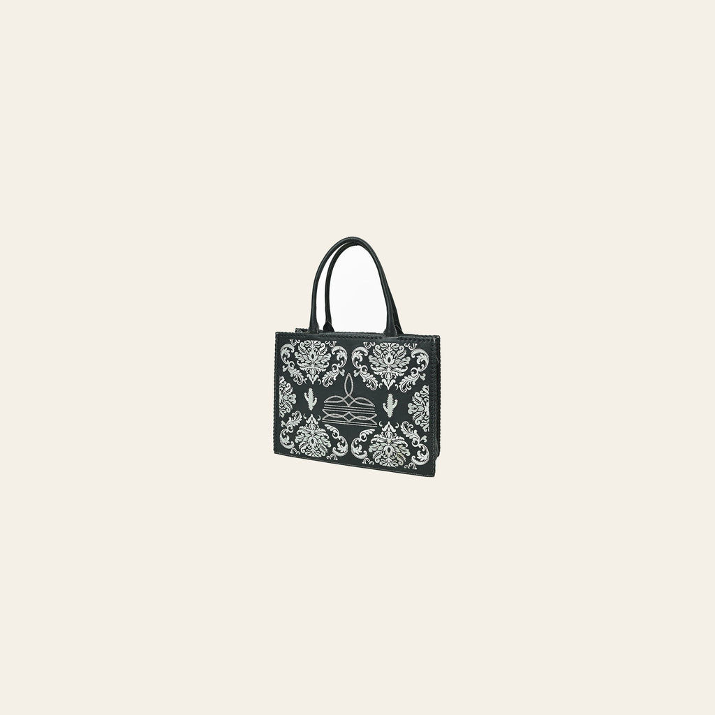 American Darling Black Western Embroidered Tote Bag with White Cactus Details