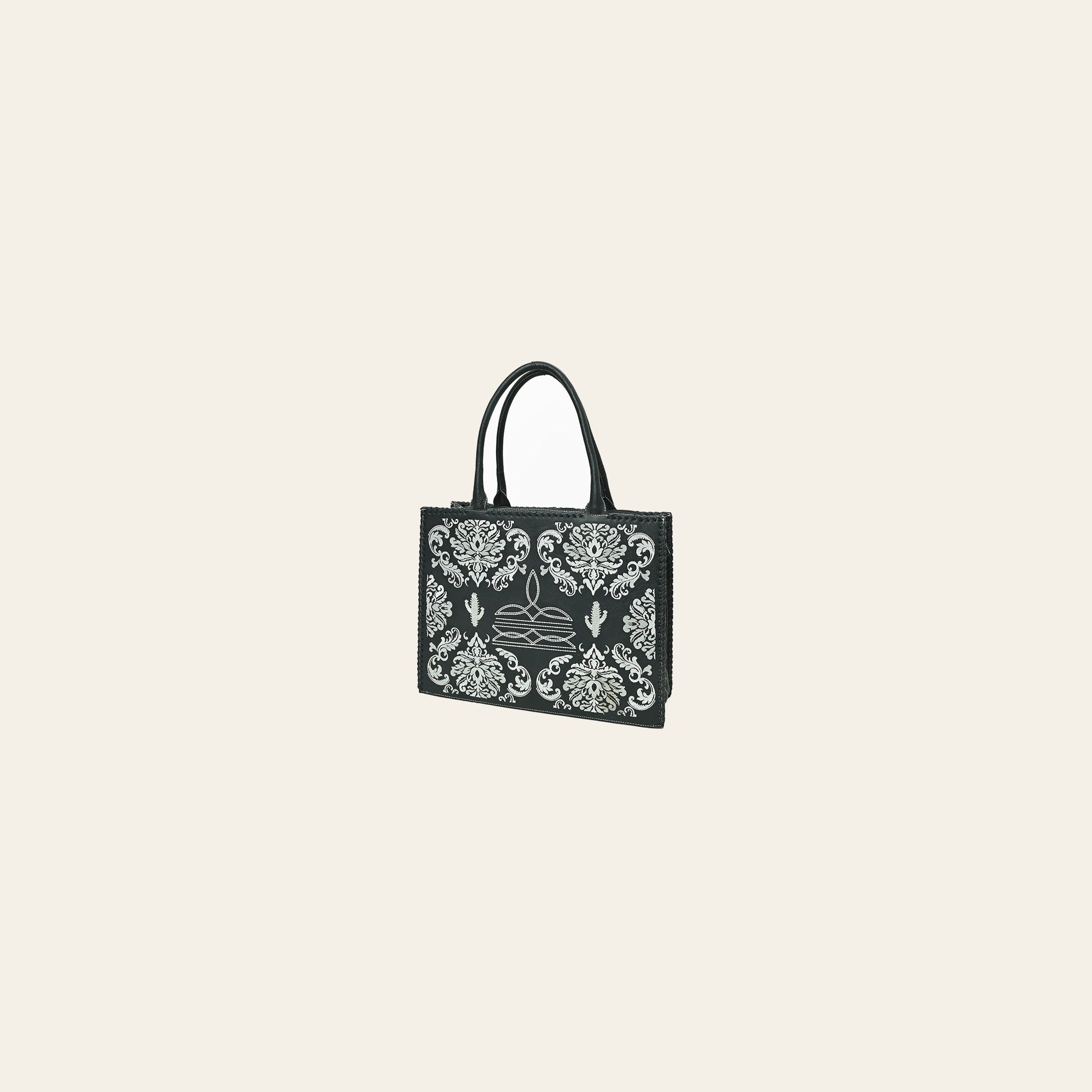 American Darling Black Western Embroidered Tote Bag with White Cactus Details