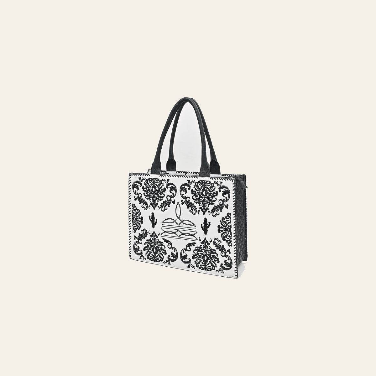 American Darling Embroidered Quilted Vegetable-Tanned Genuine Leather Tote Bag with YKK Zipper and Compartments