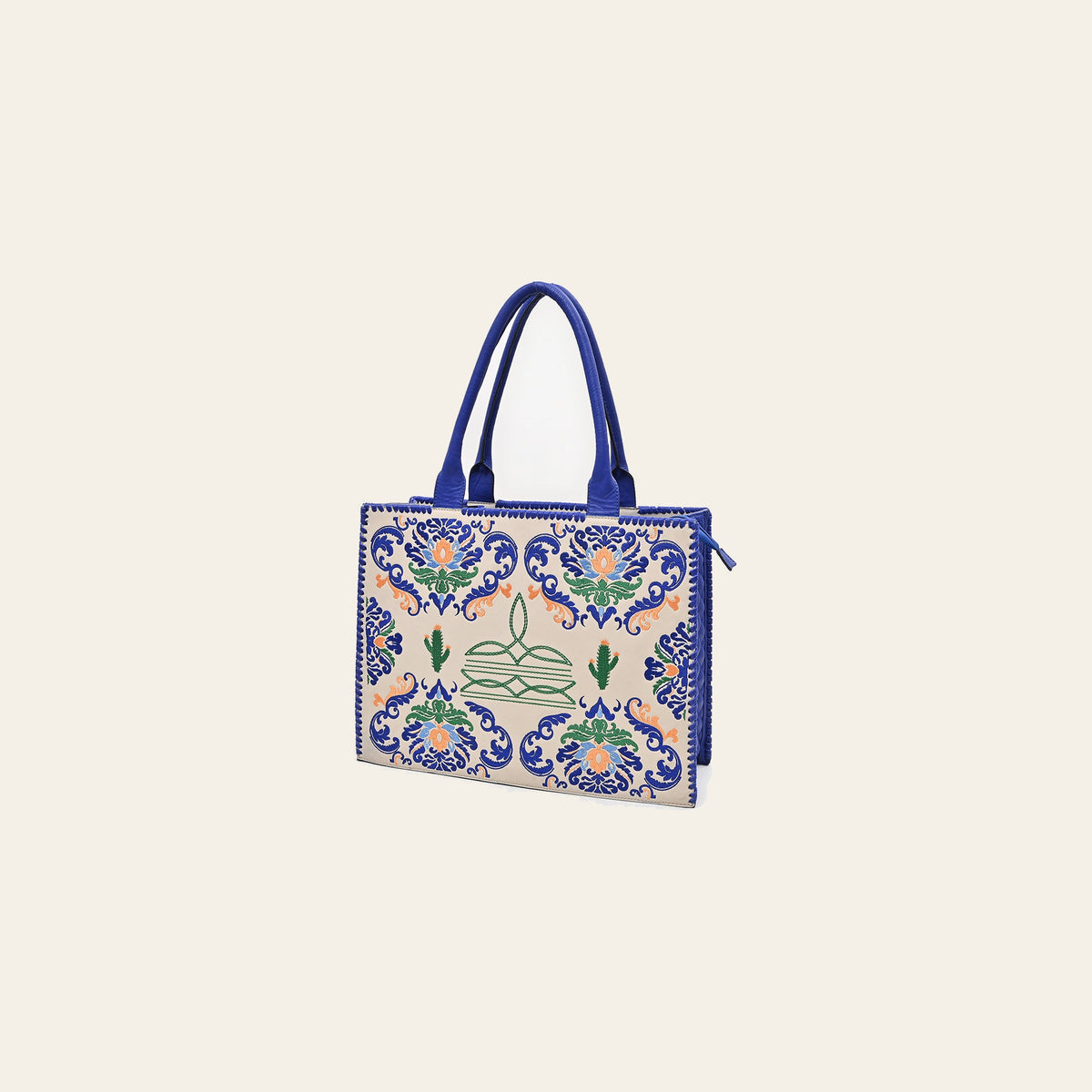 American Darling Western Tote Bag, Embroidered Canvas with Vegetable-Tanned Genuine Leather Trim, Large Boho Handbag for Women