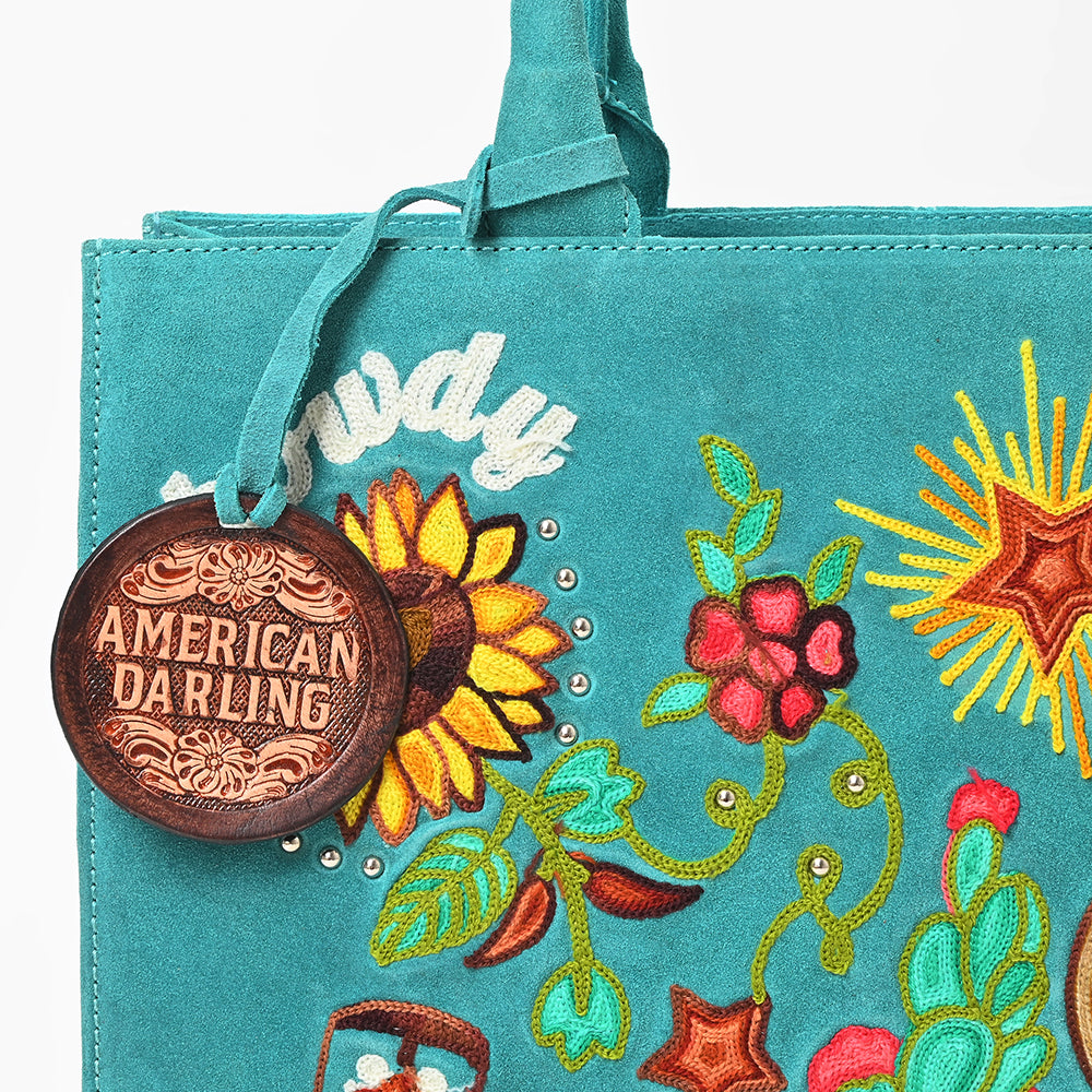 American Darling Women's Turquoise Western Tote Bag with Colorful Desert Embroidery Sunflower