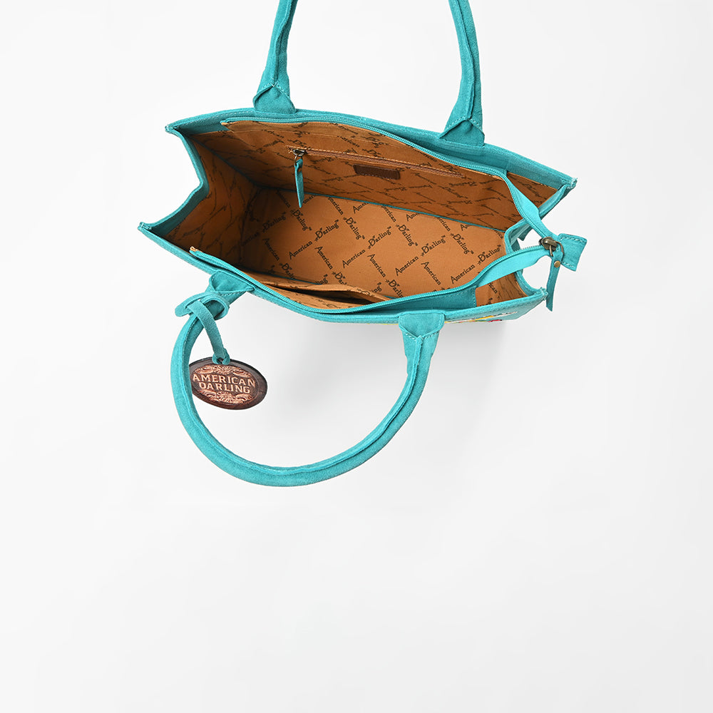 American Darling Women's Turquoise Western Tote Bag with Colorful Desert Embroidery Sunflower