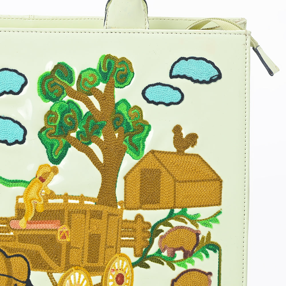 American Darling Pastel Mint Embroidered Scenic Country Tote Bag | Vintage Farm Purse