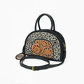American Darling Black Beaded Half-Moon Bag with Tooled Leather Accent