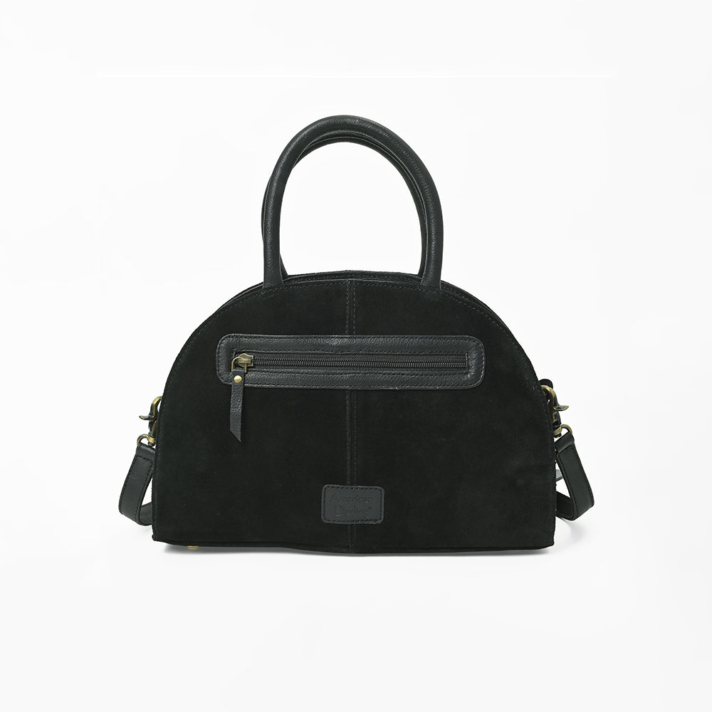 American Darling Black Beaded Half-Moon Bag with Tooled Leather Accent