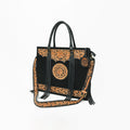 American Darling Black Fringe Tote Bag with Floral Tooled Leather