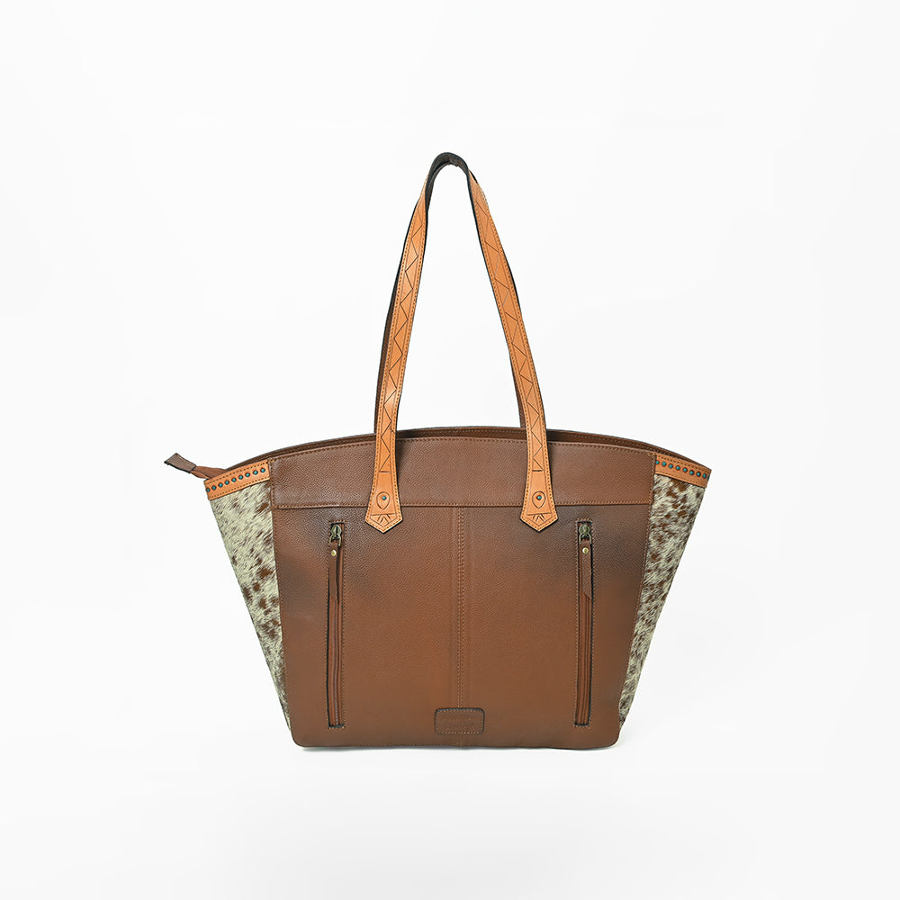 American Darling Cowhide & Floral Tooled Leather Fringe Tote Bag