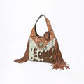 Western Hand-Tooled Leather Hobo Bag with Hair-On Hide & Fringe – Artisan Shoulder Handbag