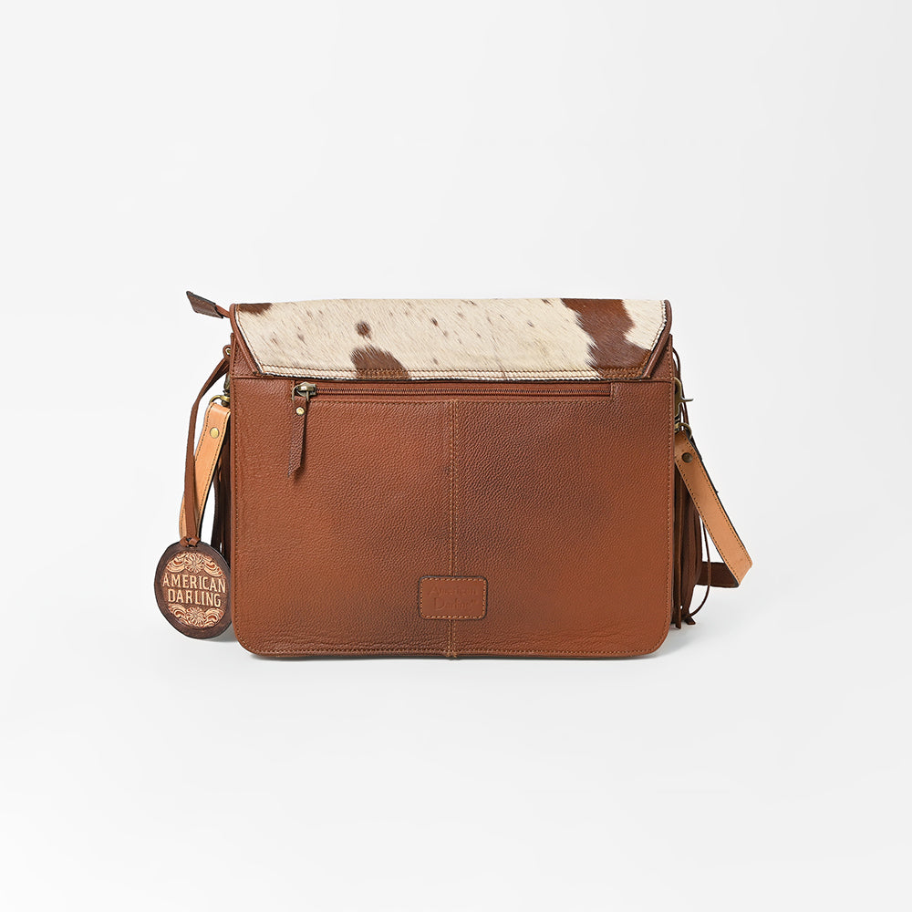 American Darling Cowhide Leather Handbag with Sunflower Tooled Flap & Fringe Accents