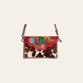 American Darling Western Envelope Bag, Hand Tooled Floral Carved Leather & Hair-On Cowhide Crossbody, 7in (H) X 12in (W)