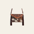 American Darling Western Envelope Crossbody, Hand Tooled Floral Leather & Hair-On Cowhide Bag with Fringes, 8in (H) X 11in (W)
