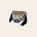 American Darling Western Envelope Bag, Hand Tooled Floral Leather & Hair-On Cowhide Crossbody with Fringes, 7in (H) X 12in (W)