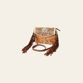 American Darling Western Envelope Bag, Hand Tooled Floral Leather & Hair-On Cowhide Crossbody with Fringes, 8in (H) X 11in (W)