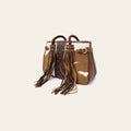 American Darling Tote Bag, Genuine Hair-On Cowhide & Riveted Leather with Braided Handles and Fringes, Handcrafted