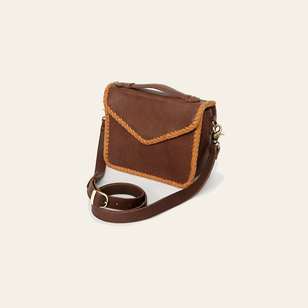 American Darling Envelope Bag, Handcrafted Genuine Vegetable-Tanned Leather Western Purse with Braided Detailing