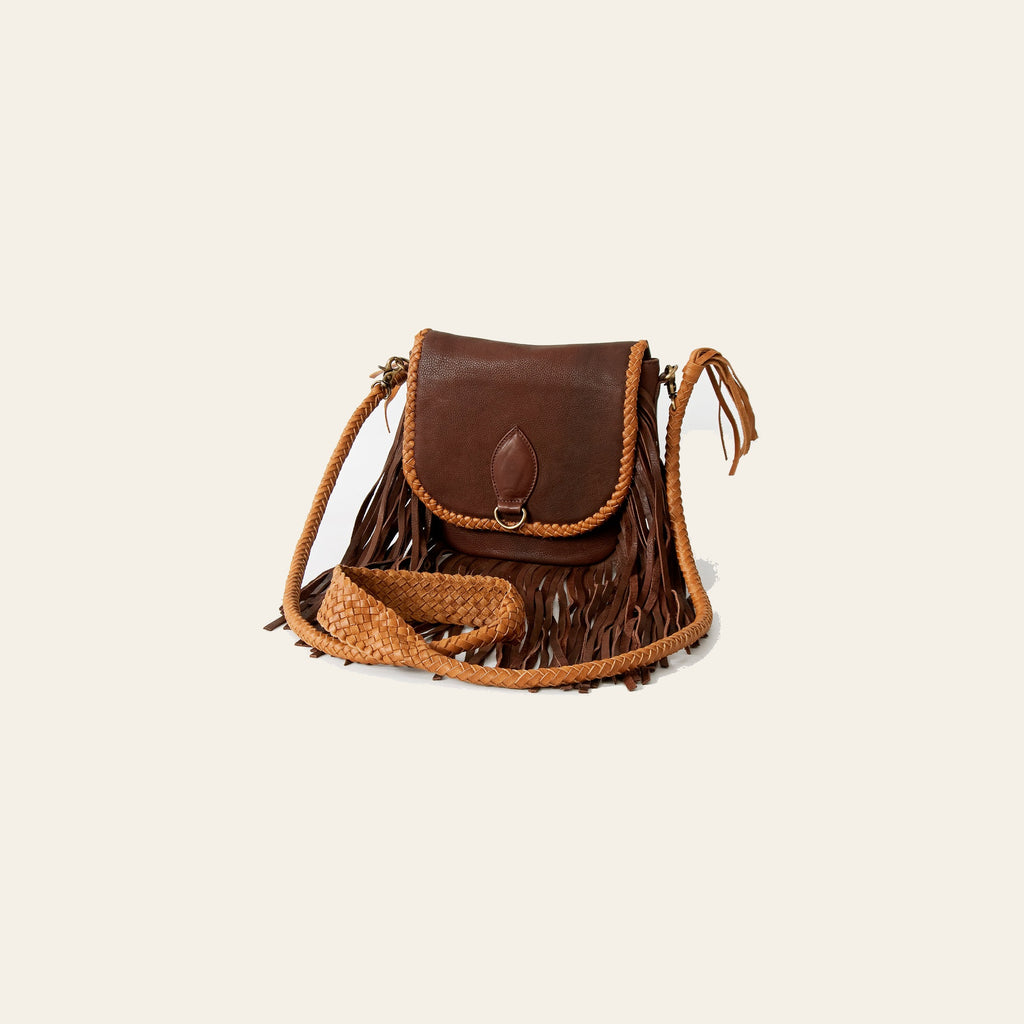 American Darling Cross body Bag, Genuine Vegetable-Tanned Leather, Braided Trim & Fringes, Western Handcrafted Handbag for Women