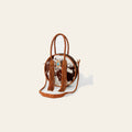 American Darling Canteen Bag, Genuine Vegetable-Tanned Leather, Hair-On Cowhide with Fringes & Turquoise, Western Purse