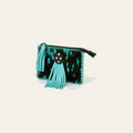 American Darling Coin Purse, Genuine Vegetable-Tanned Leather, Hair-On Cowhide with Tassels & Braided Trim, Western Pouch
