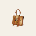 American Darling Tote Bag, Genuine Vegetable-Tanned Leather, Hair-On Cowhide with Fringes & Turquoise, Western Handbag